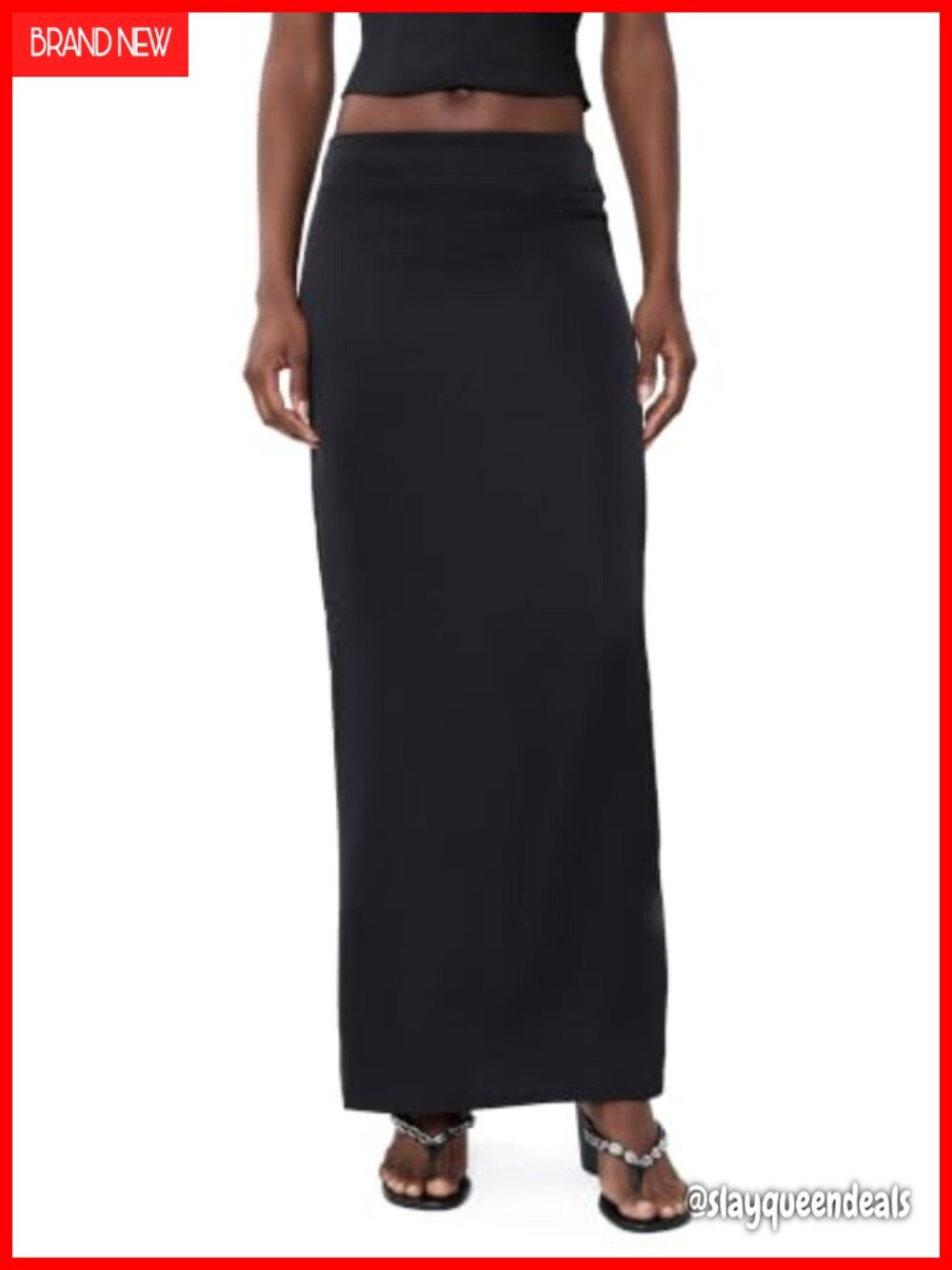 Satin Maxi Skirt Low Rise Thigh-High Back Slit Full Skirt